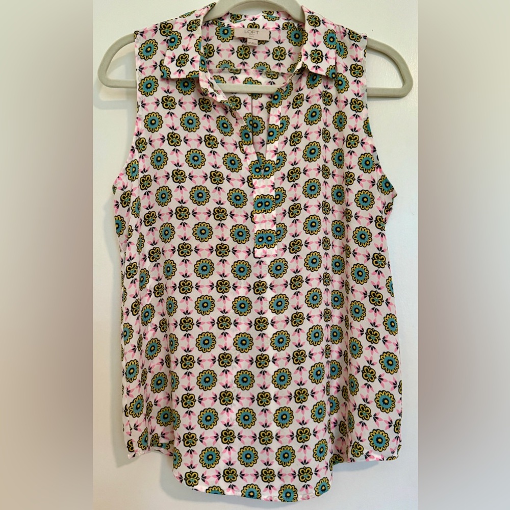 LOFT Bright Abstract Pattern Sleeveless Blouse